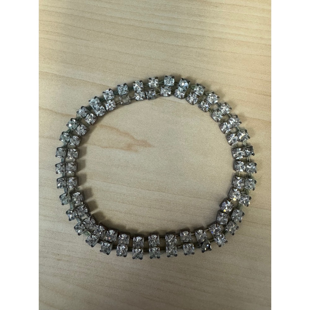 Vintage Double Row Clear Rhinestone Tennis Bracelet Silver Tone 8 Inch Flexible
